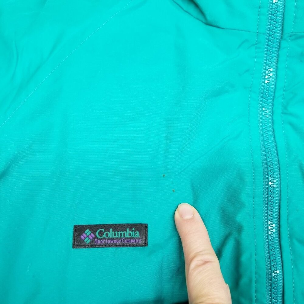 ✅Mens L VTG Columbia Jacket Teal Fleece Lined Retro Y2K Winter Ski Coat *STAIN - Picture 3 of 15